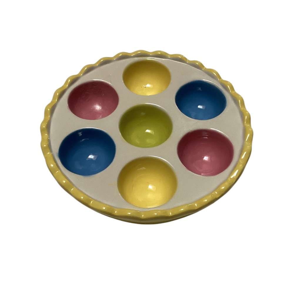 Colorful Pastel Colors Scallop Ruffle Edge Trim‎ Ceramic Egg Holder Plate Bowl